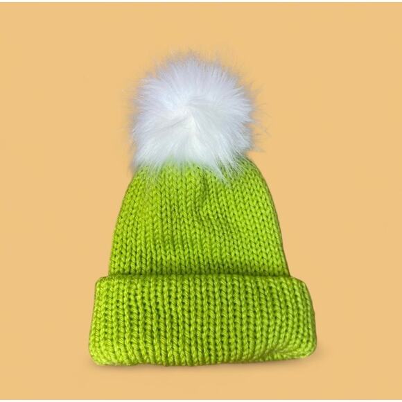 Beanie Winter Hat Baby Green Solid Knit Stretch Cuff Warm Double Layered - Picture 1 of 4